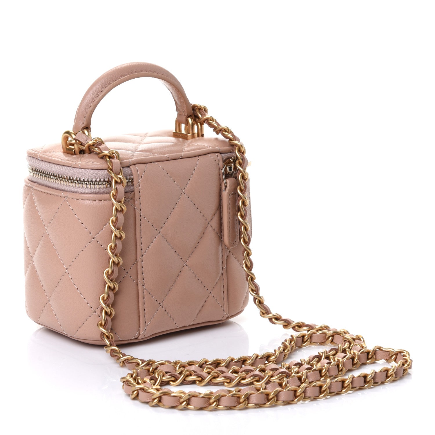Chanel Lambskin Quilted Top Handle Mini Vanity Case With Chain Beige 2 of 4
