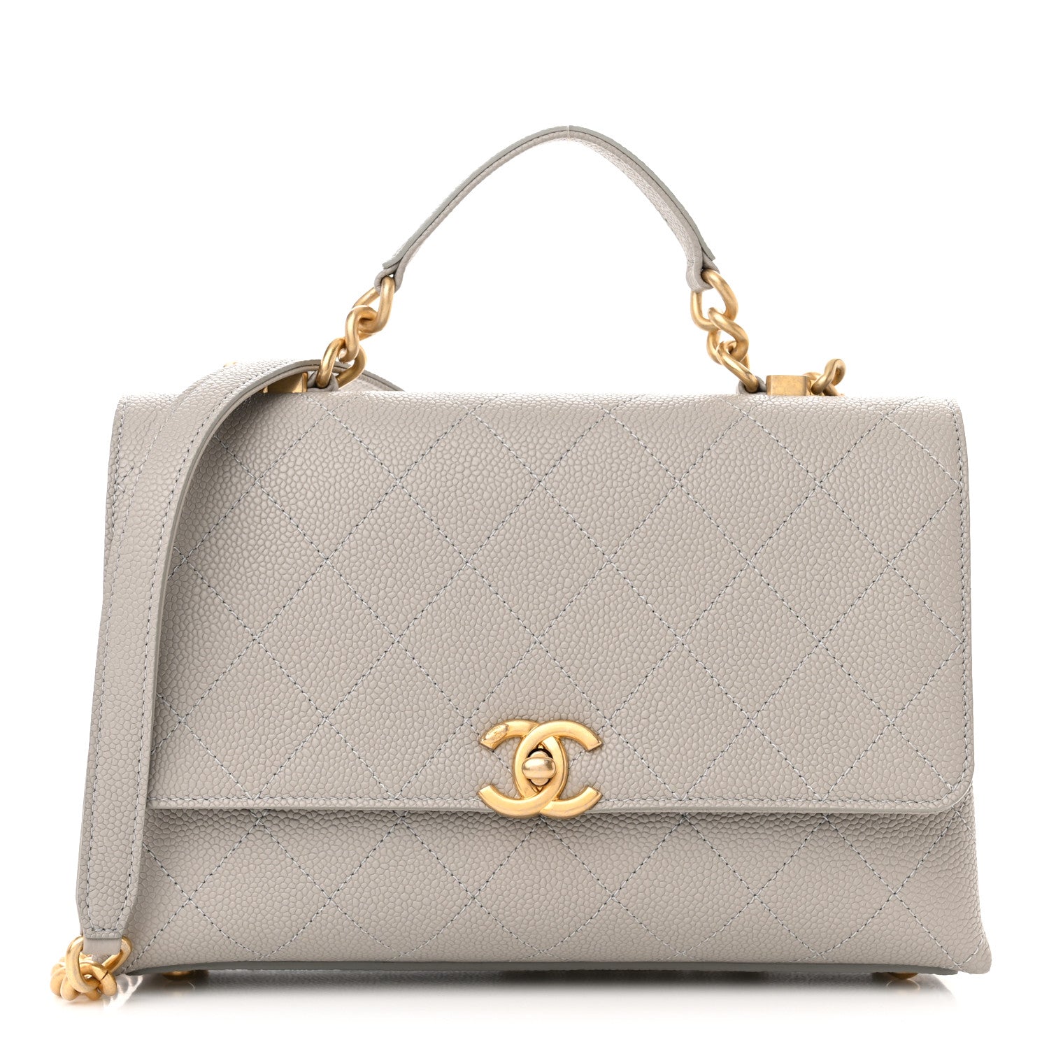 Chanel Grained Calfskin Small Stitched Flap Grey 1 of 11