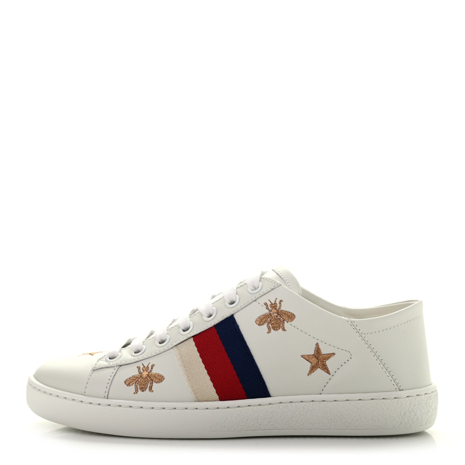 Gucci Calfskin Bee Star Embroidered Sylvie Web Ace Sneakers 35 White 1 of 8
