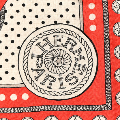 Hermes Cashmere Silk Zouaves Et Dragons Shawl 140 Rouge Grenadine Naturel Gris 2 of 5