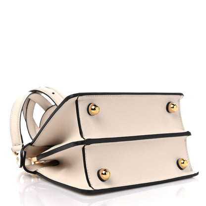 Fendi Vitello Seta Shiny Nappa Floral Embroidered Petite Peekaboo I SEE U Satchel Camelia White Ice 4 of 9