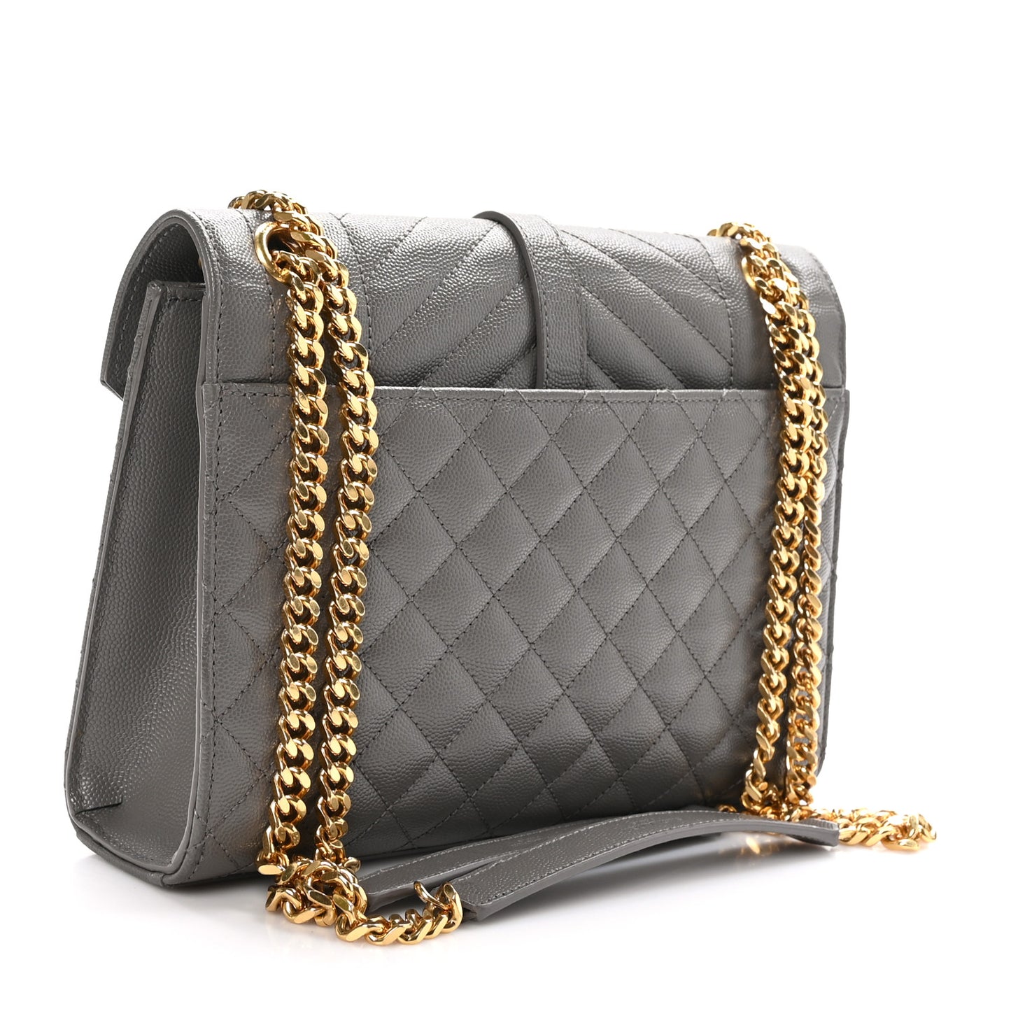 Grain De Poudre Textured Mixed Matelasse Medium Triquilt Monogram Satchel Fog