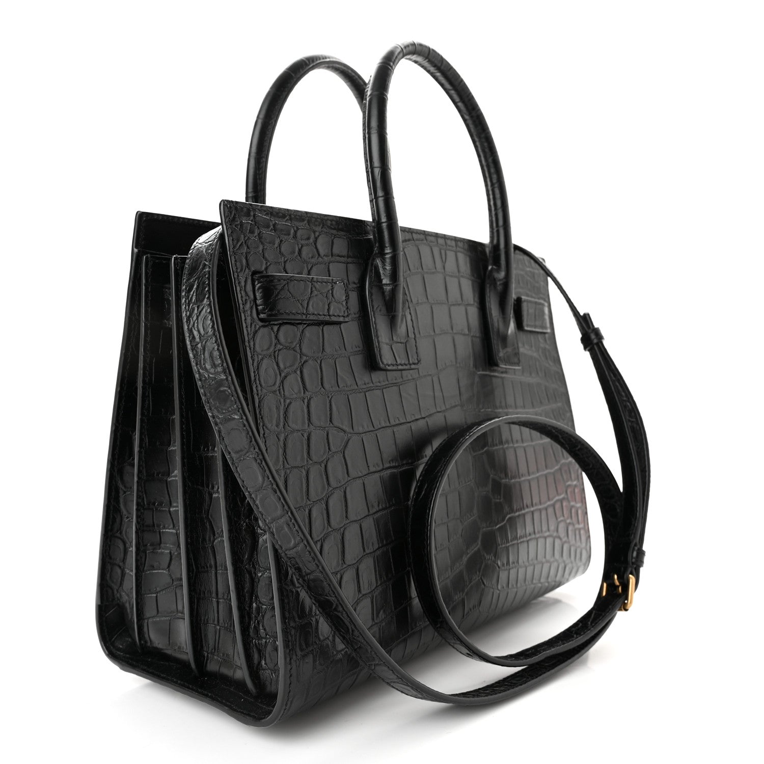 Saint Laurent Calfskin Crocodile Embossed Baby Sac De Jour Black 3 of 10