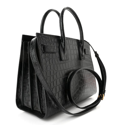 Saint Laurent Calfskin Crocodile Embossed Baby Sac De Jour Black 3 of 10