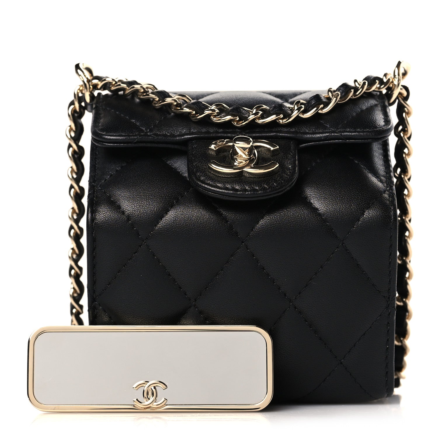 Chanel Lambskin Quilted Foldable Jewelry Box With Chain Black 1 of 11