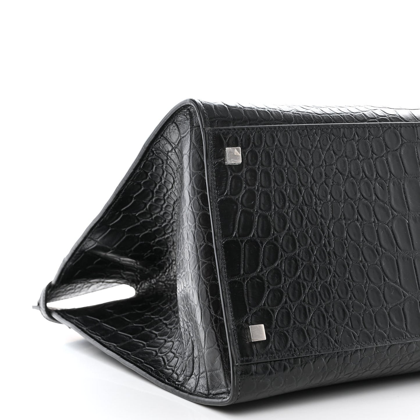 Calfskin Crocodile Embossed Large Manhattan Shopper Tote Black