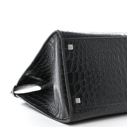 Saint Laurent Calfskin Crocodile Embossed Large Manhattan Shopper Tote Black 9 of 10