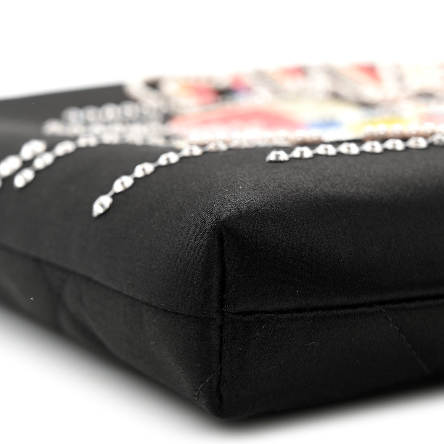 Chanel Satin Sequin Pearl Crystal Roller Skate Quilted Clutch With Chain Black Multicolor 9 of 11