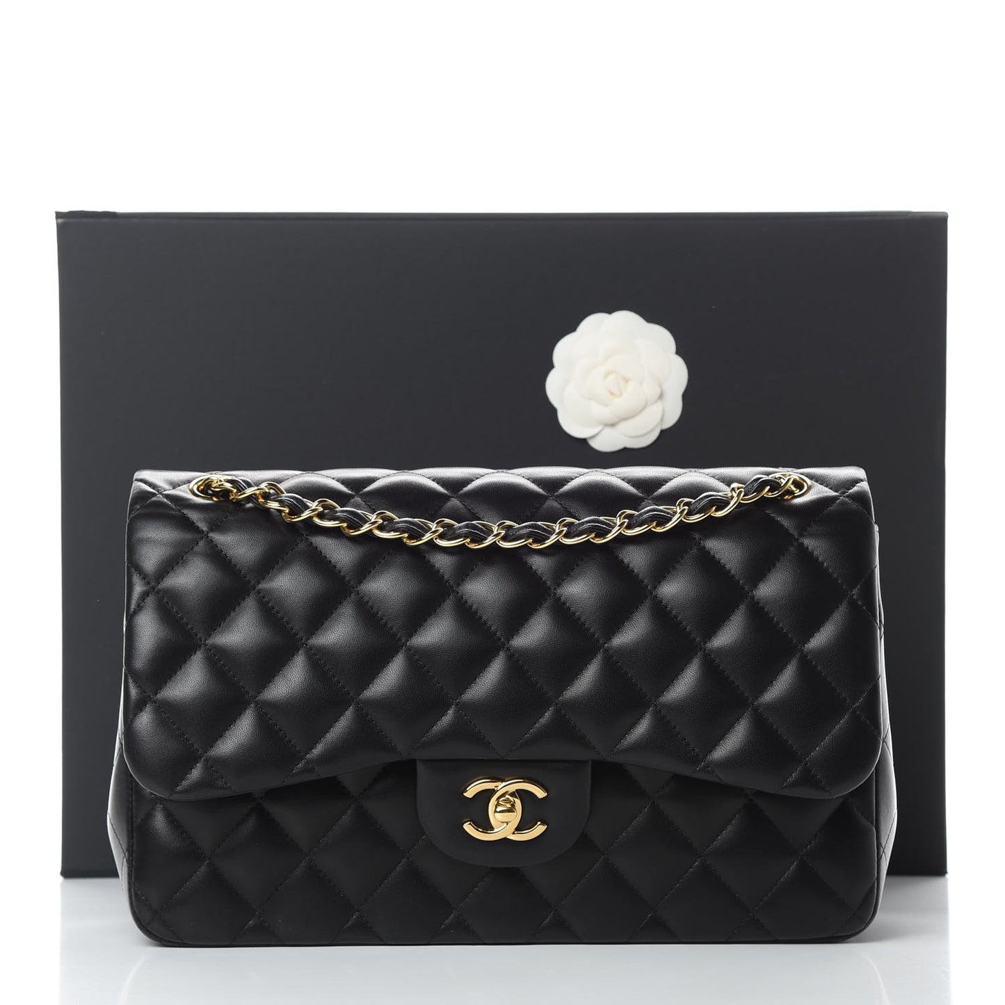 Lambskin Quilted Jumbo Double Flap Black