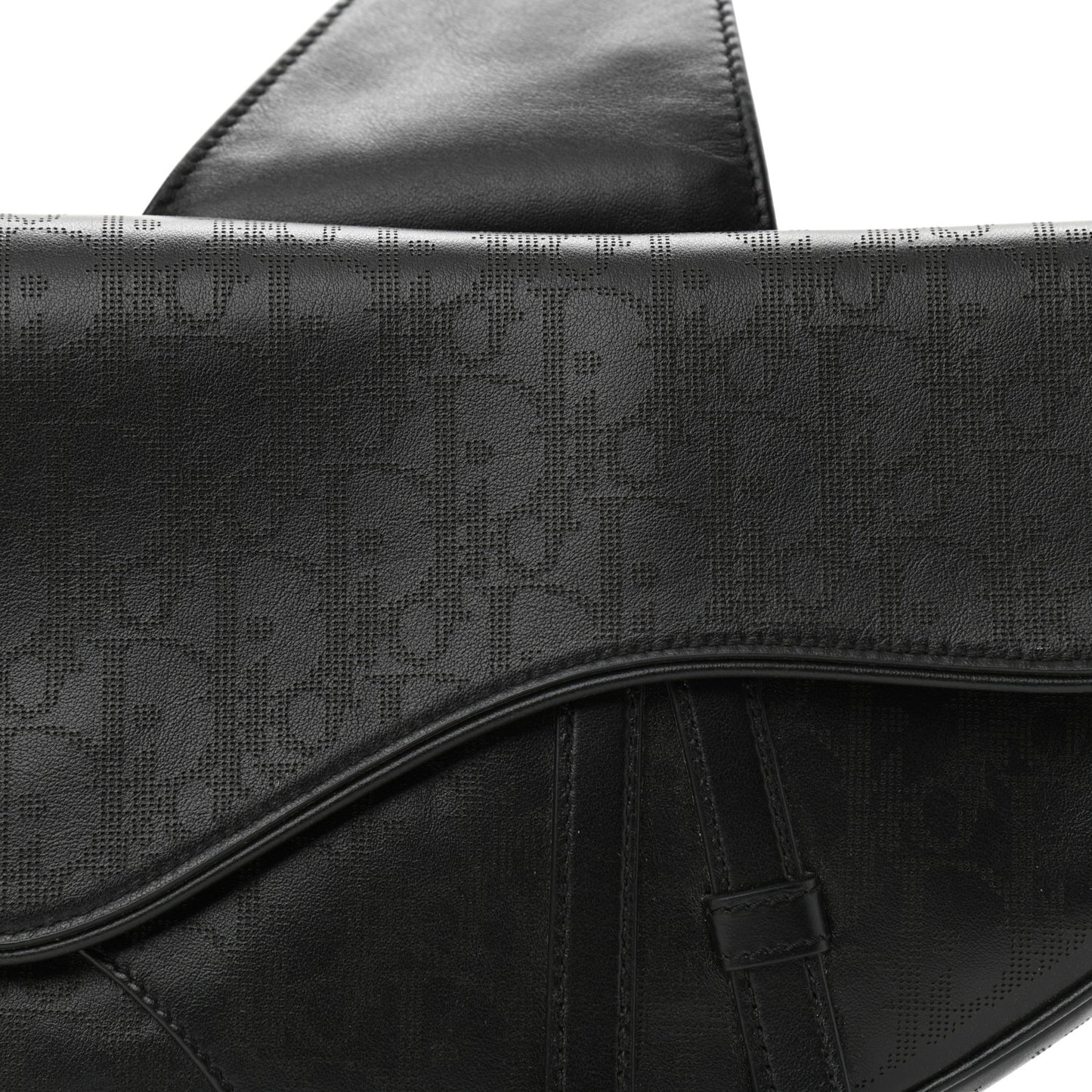 Calfskin Perforated Oblique Galaxy Mens Saddle Bag Black
