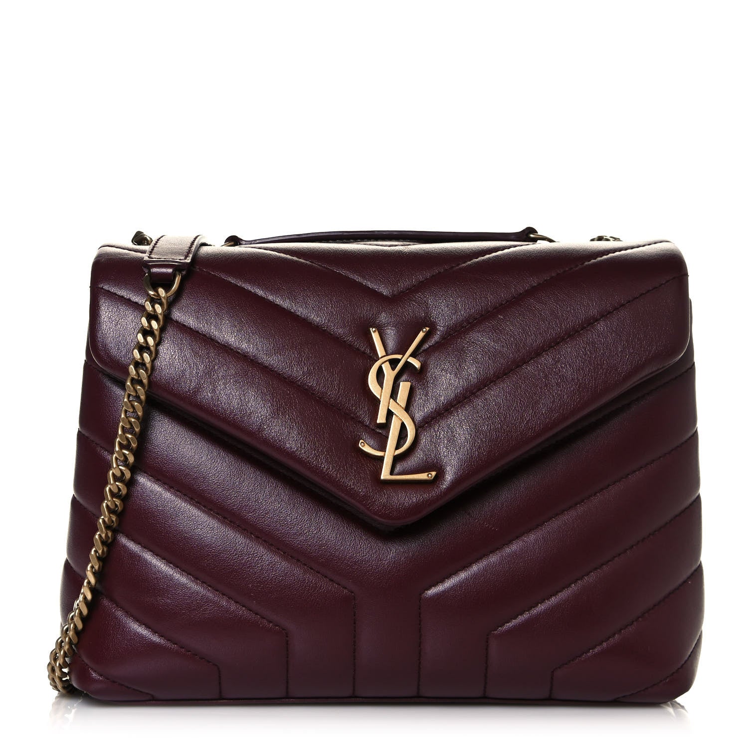 Saint Laurent Calfskin Y Quilted Monogram Small Loulou Chain Satchel Dark Legion Red 1 of 16