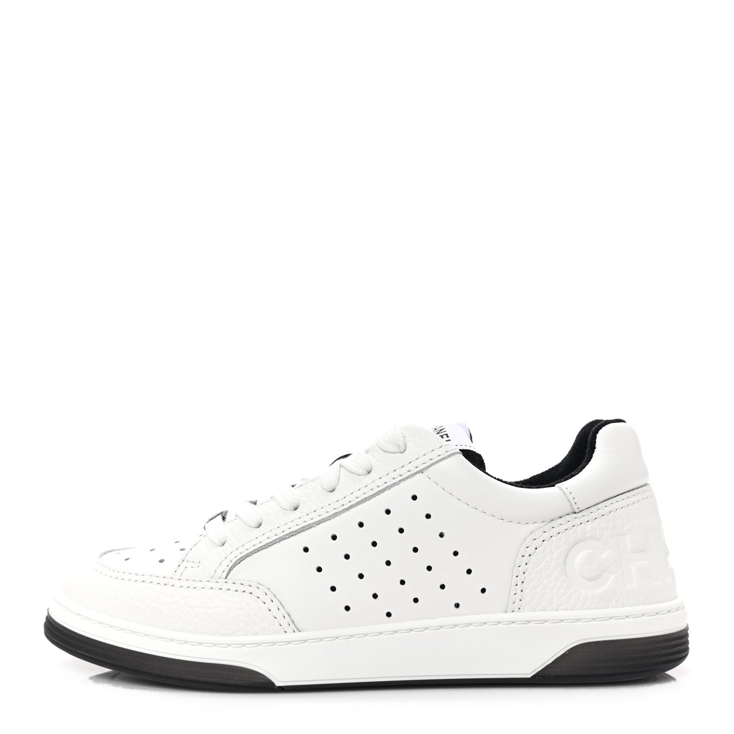 Chanel Grained Calfskin Fabric Womens Logo Sneakers 39 White Black 1 of 8