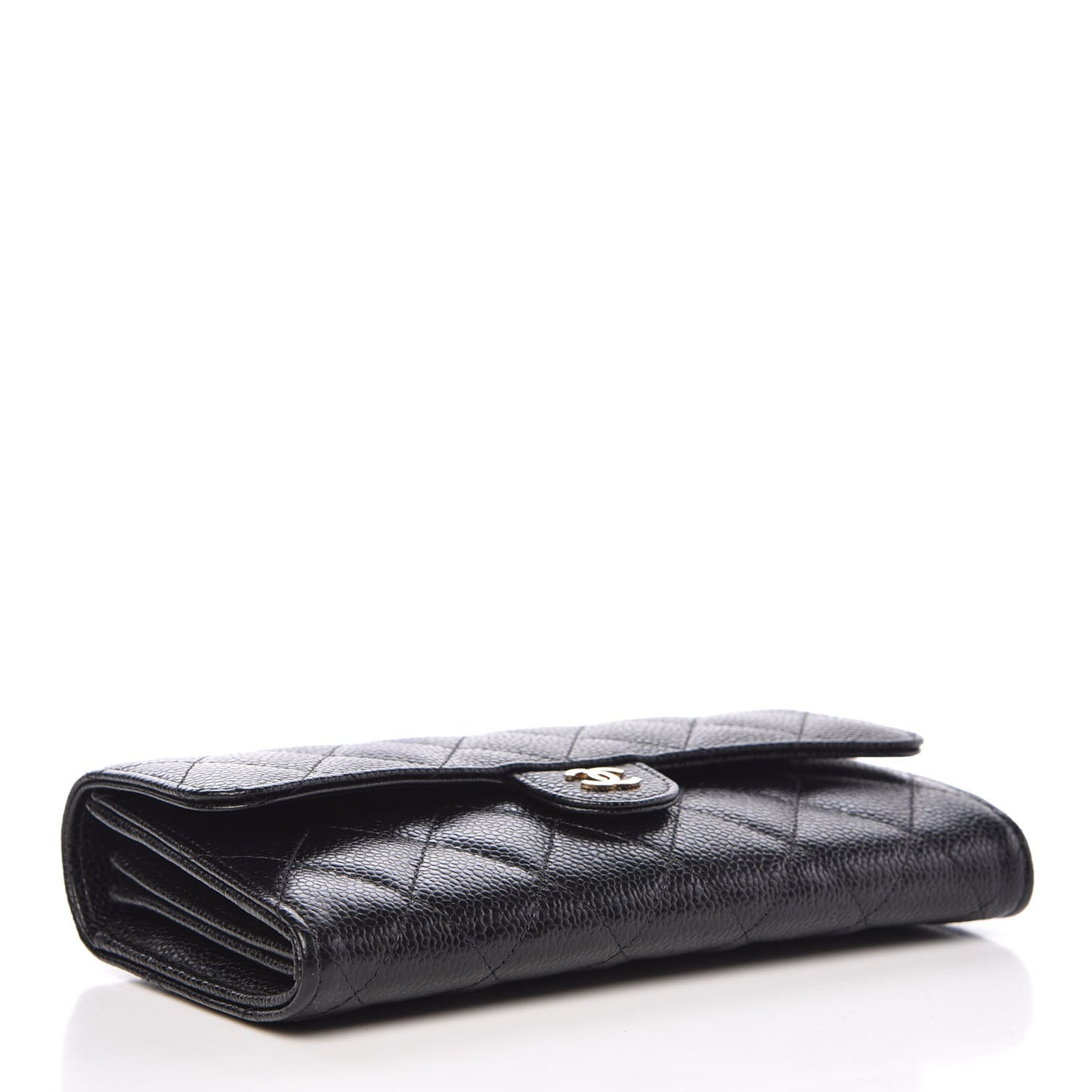 Caviar Quilted Large Gusset Flap Wallet Black