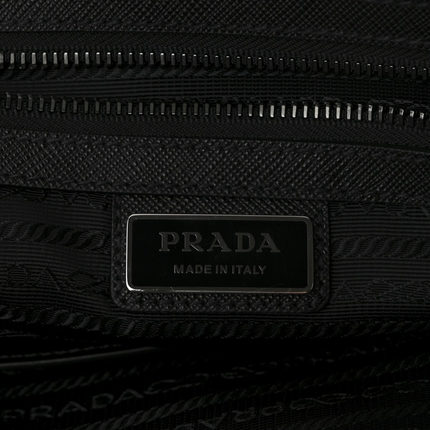 Re-Nylon Saffiano Metal Triangle Logo Briefcase Black