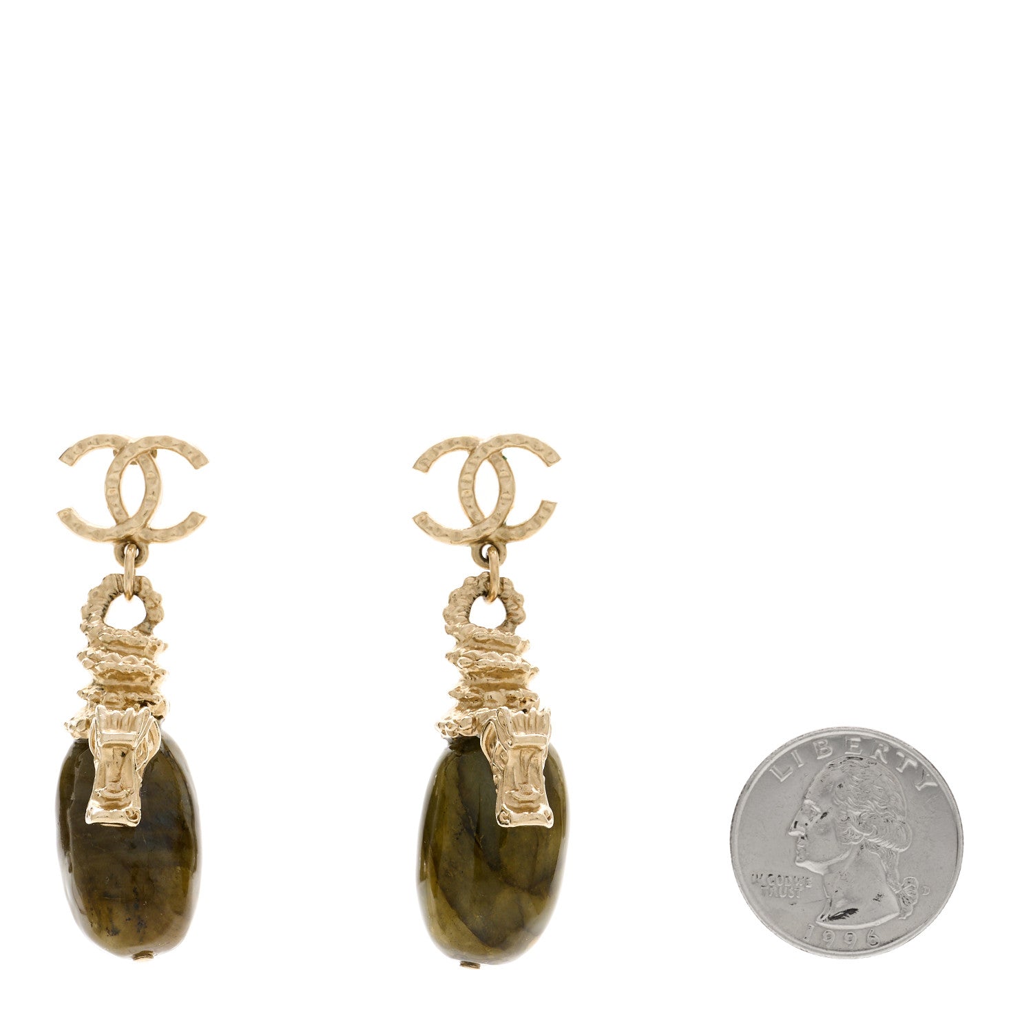 Chanel Labradorite CC Dragon Drop Earrings Gold 2 of 5