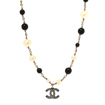 Chanel Pearl Crystal Bead CC Necklace Silver Black 1 of 5