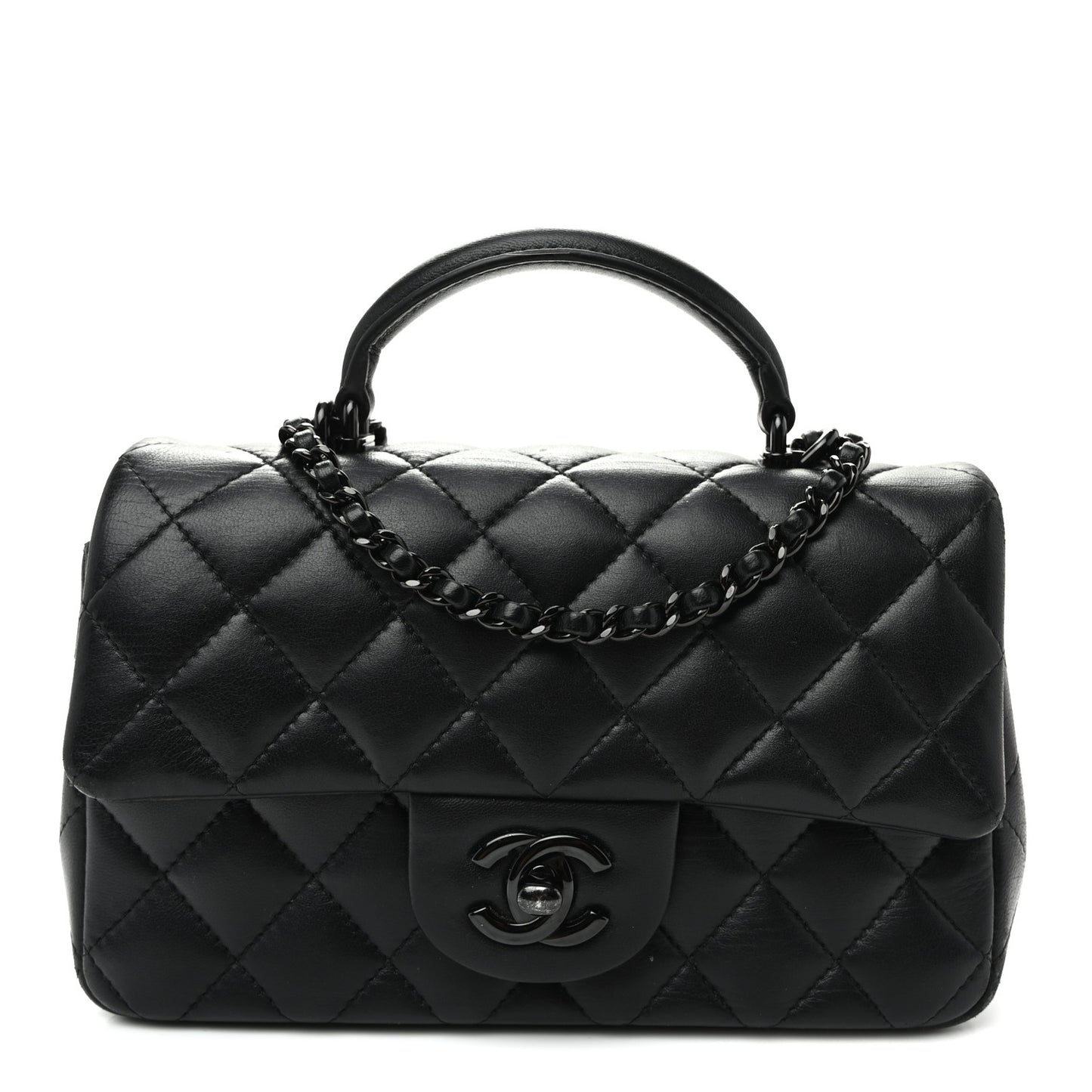 Lambskin Quilted Mini Top Handle Rectangular Flap So Black