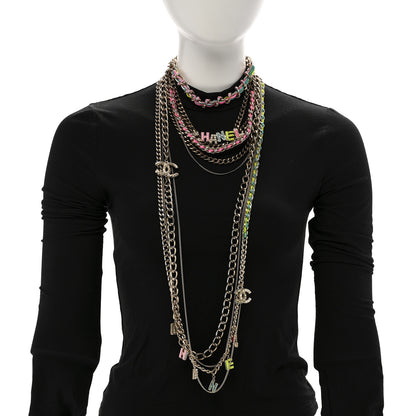 Chanel Resin Pearl Crystal Logo Multi Chain Long Express Necklace Gold Multicolor 2 of 11