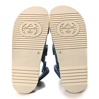 Gucci Monogram Denim Double G Womens Dad Sandals 39 Light Blue 5 of 9