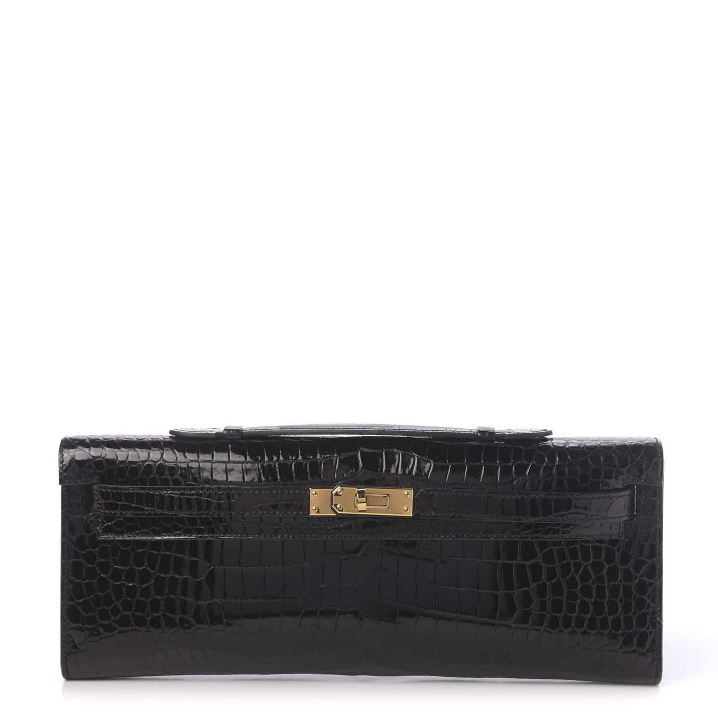 Shiny Porosus Crocodile Kelly Cut Pochette Black