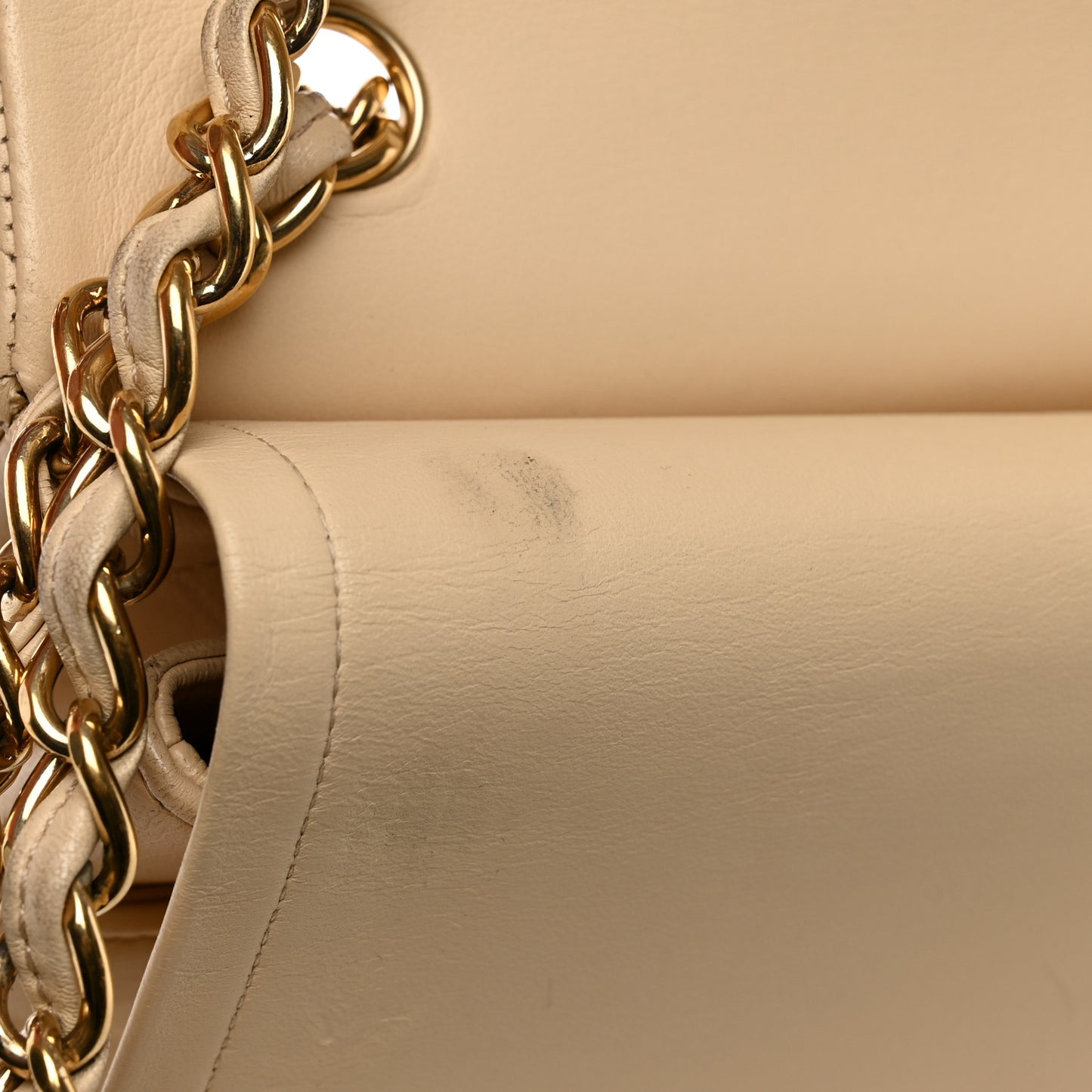 Lambskin Quilted Jumbo Double Flap Beige Clair