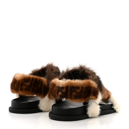 Fendi Mink Fur FF Fendi Feel Sandals 37 Mogano Brown Perla Tobacco Black 4 of 8