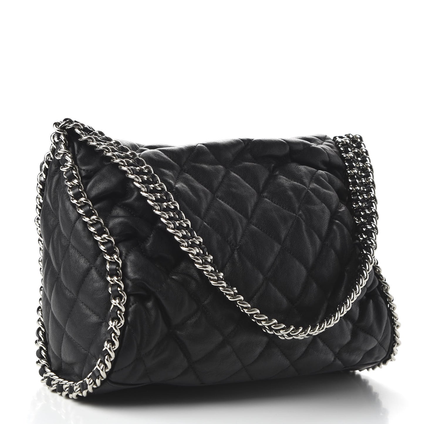 Washed Lambskin Chain Around Hobo Black