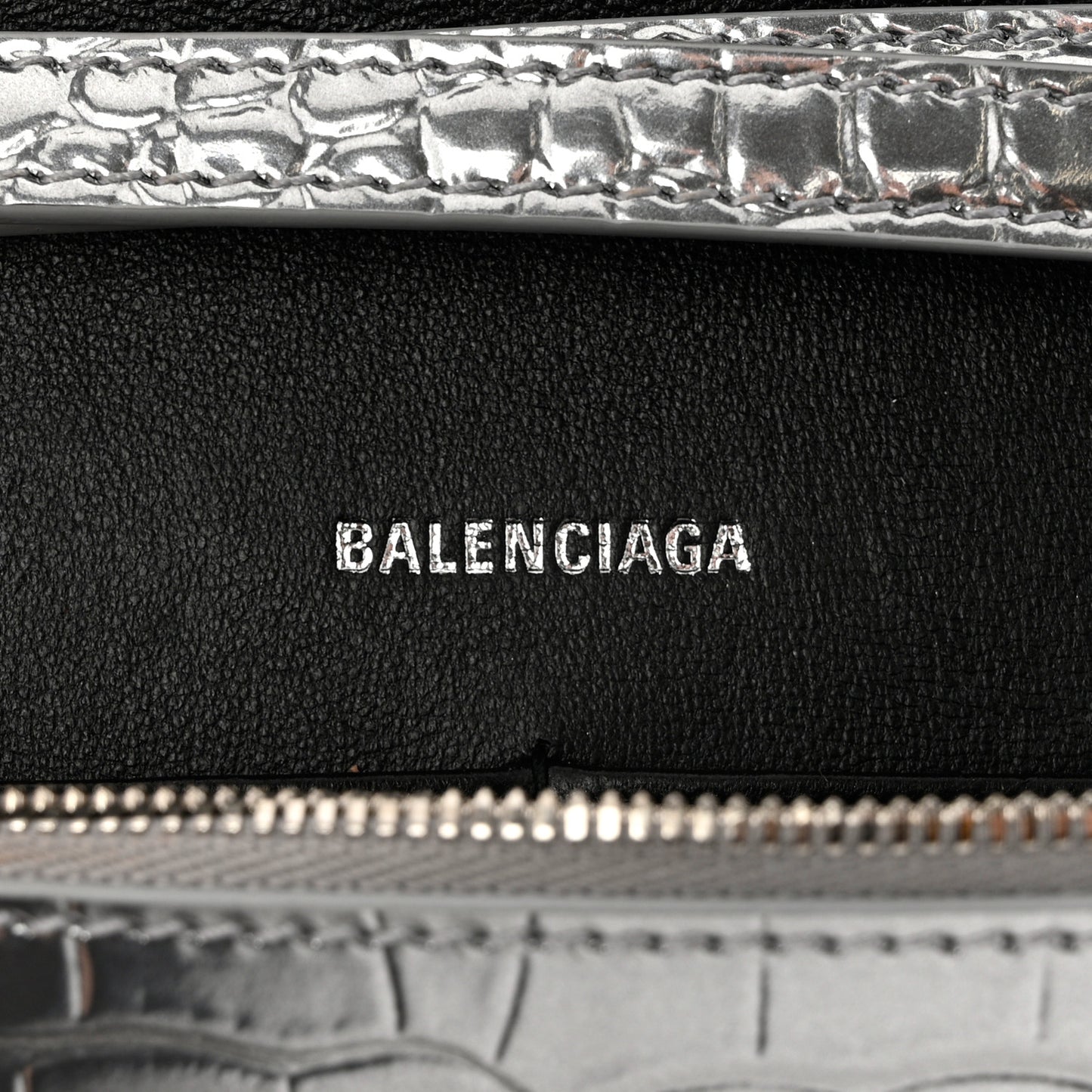 Metallic Calfskin Crocodile Embossed Hourglass Chain Bag Silver