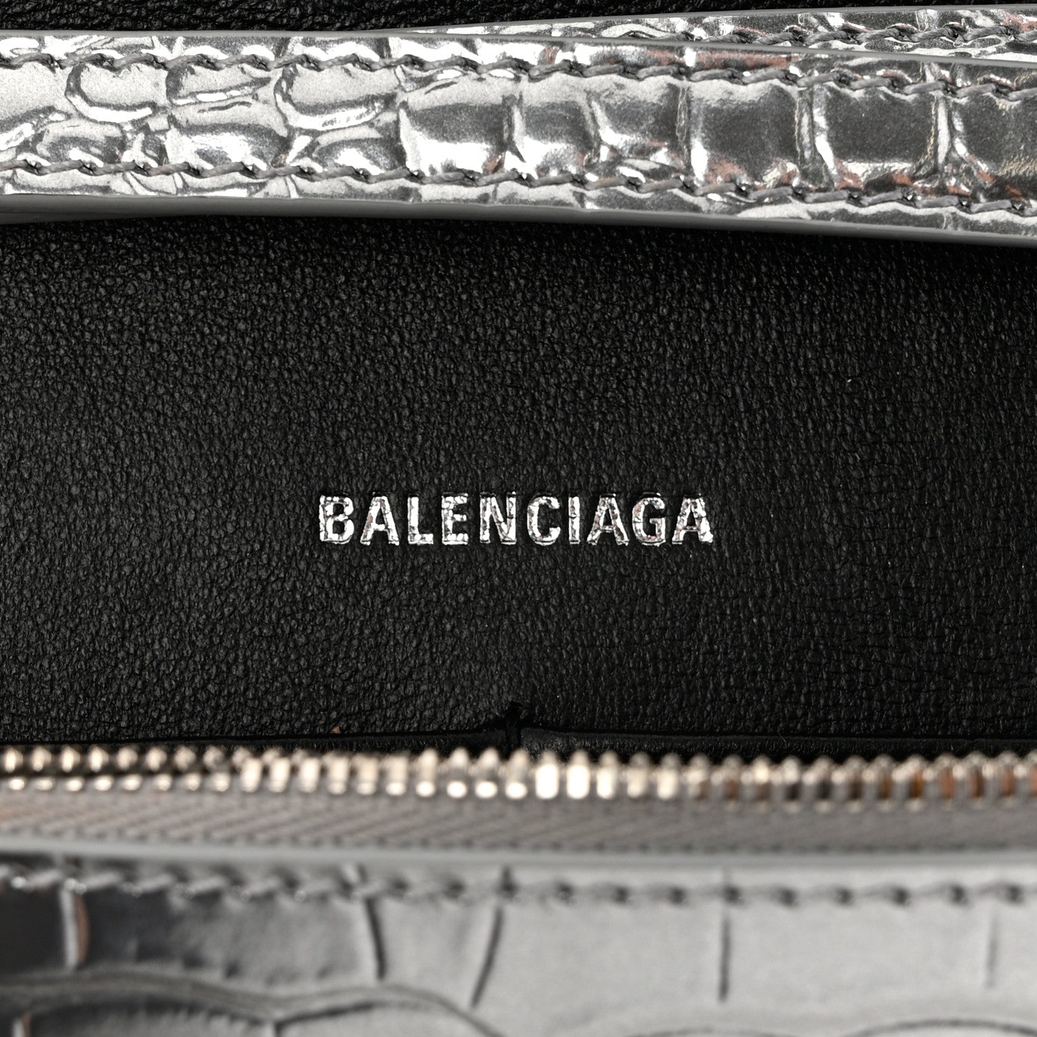Balenciaga Metallic Calfskin Crocodile Embossed Hourglass Chain Bag Silver 6 of 10