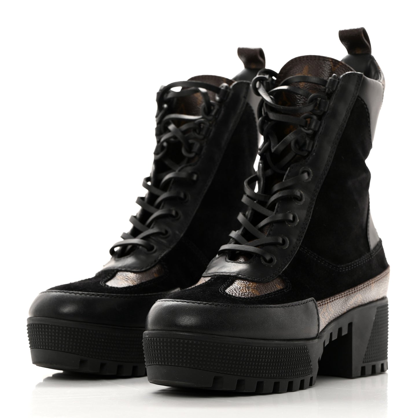 Suede Calfskin Monogram Laureate Platform Desert Boots 36 Black