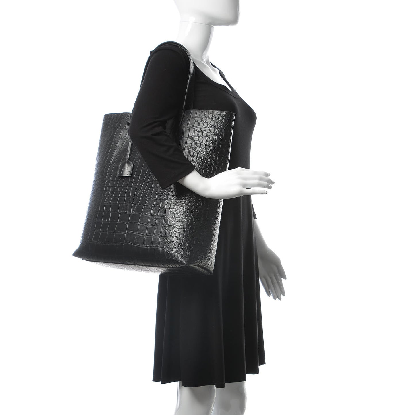 Croc Calfskin Embossed Bold Shopper Tote Black