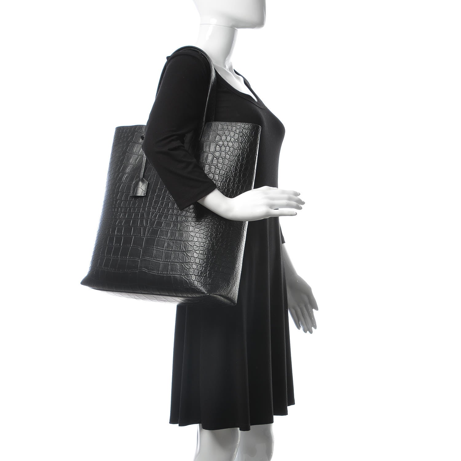 Saint Laurent Croc Calfskin Embossed Bold Shopper Tote Black 2 of 18
