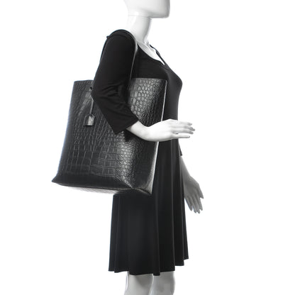 Saint Laurent Croc Calfskin Embossed Bold Shopper Tote Black 2 of 18