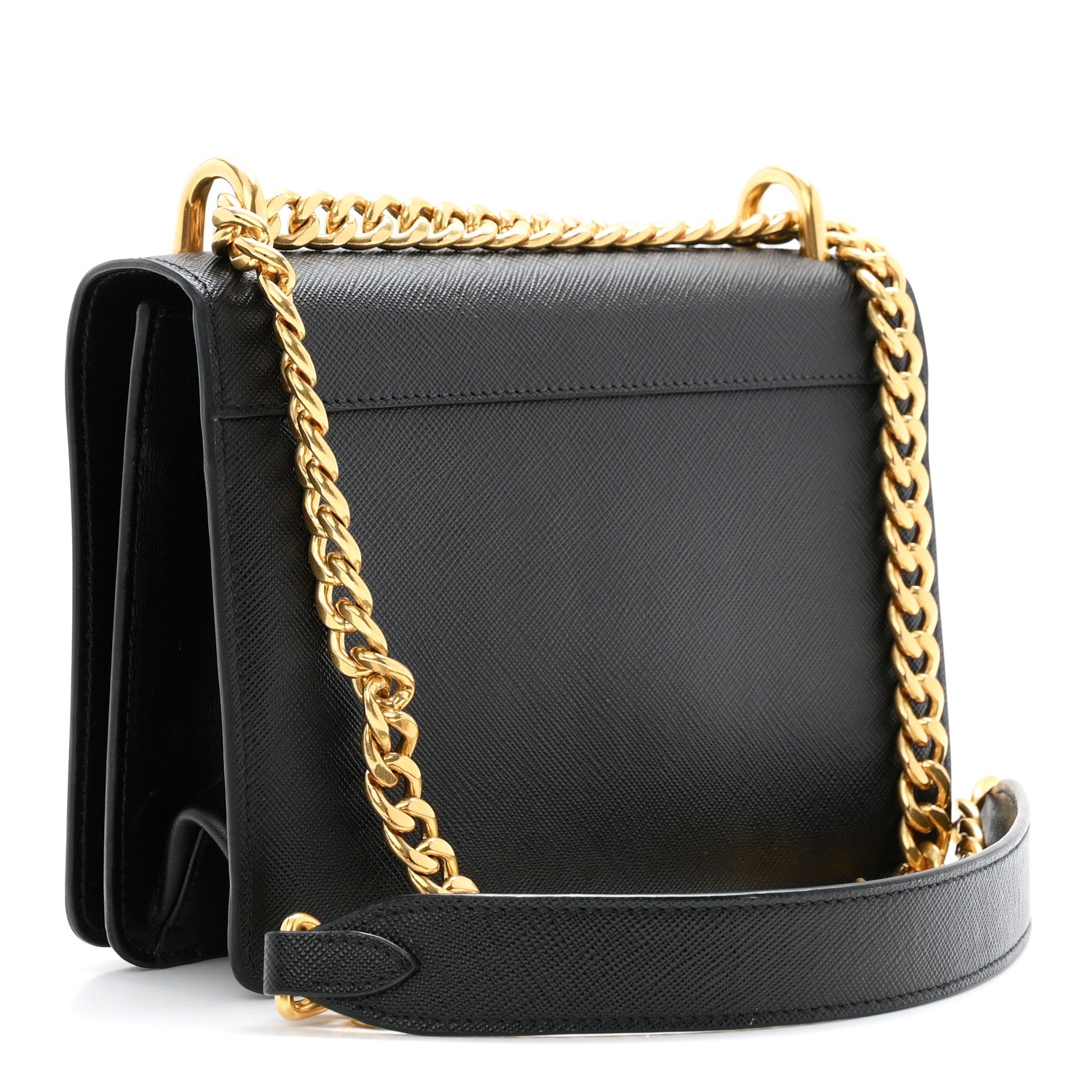 Prada Saffiano Chain Shoulder Bag Black 3 of 9