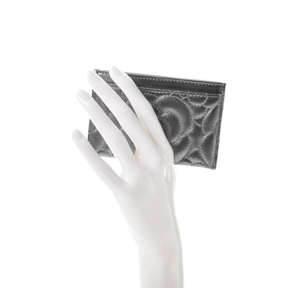Chanel Metallic Lambskin Camellia Embossed Card Holder Silver 2 of 8