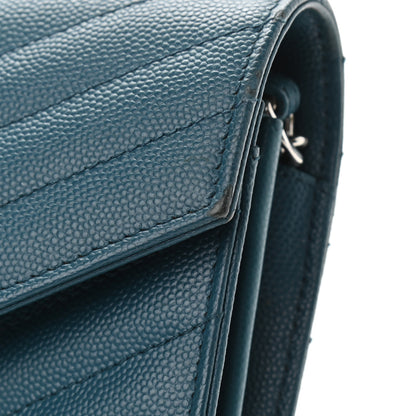 Saint Laurent Grain De Poudre Matelasse Chevron Medium Monogram Chain Wallet Peacock Green 13 of 15