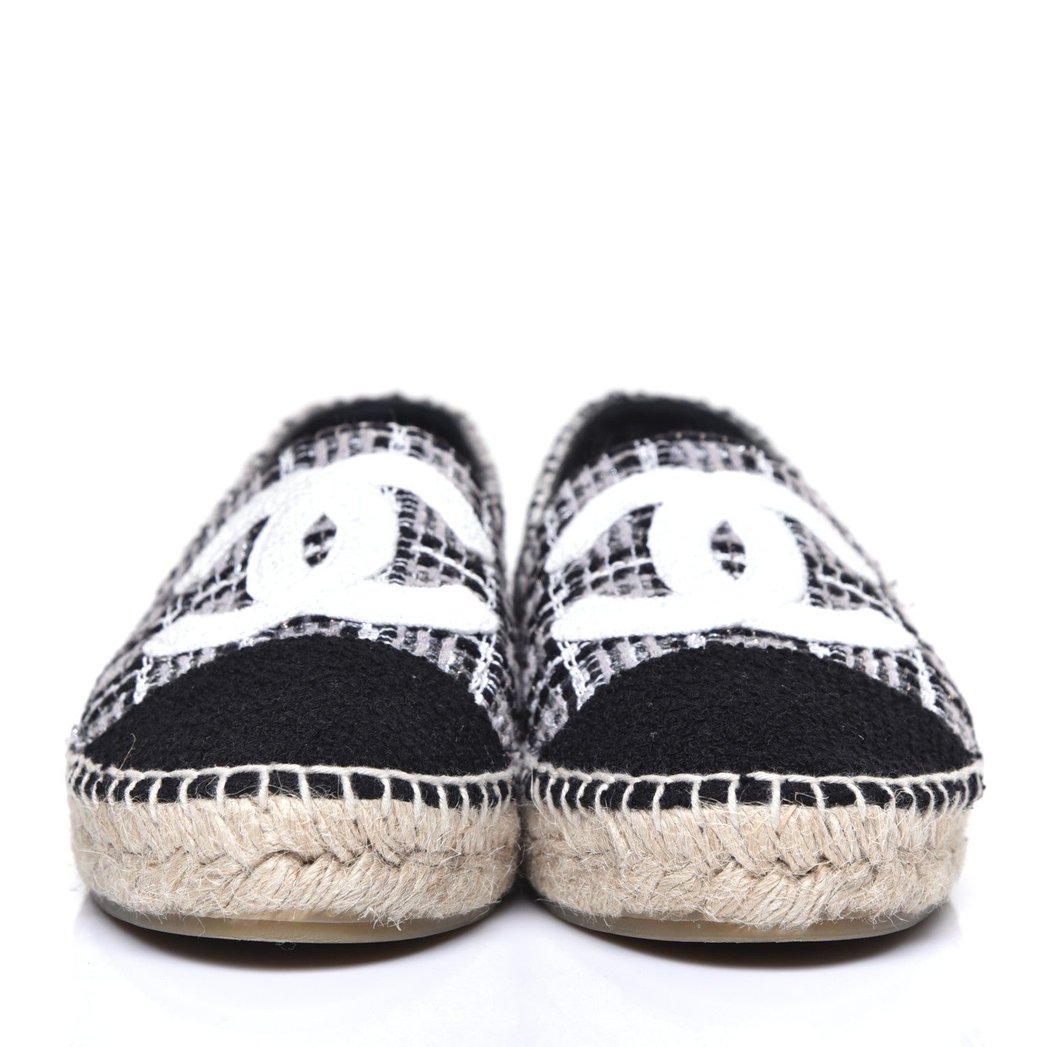 Chanel Tweed CC Espadrilles 36 Black White 2 of 10