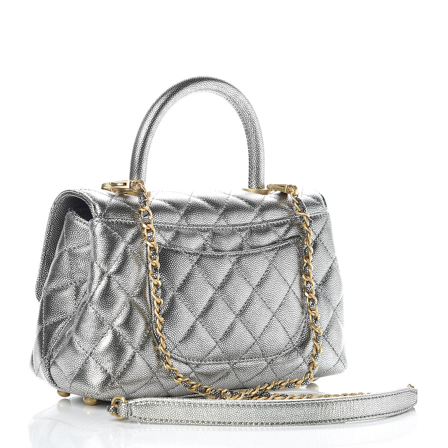 Chanel Metallic Caviar Quilted Mini Coco Handle Flap Silver 3 of 10