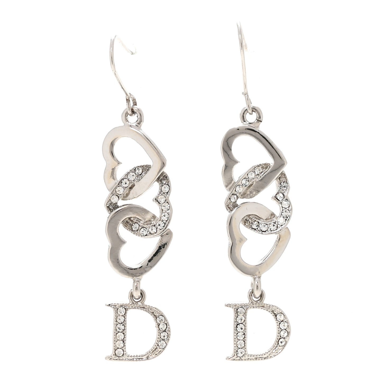 Crystal Heart Drop Earrings Silver
