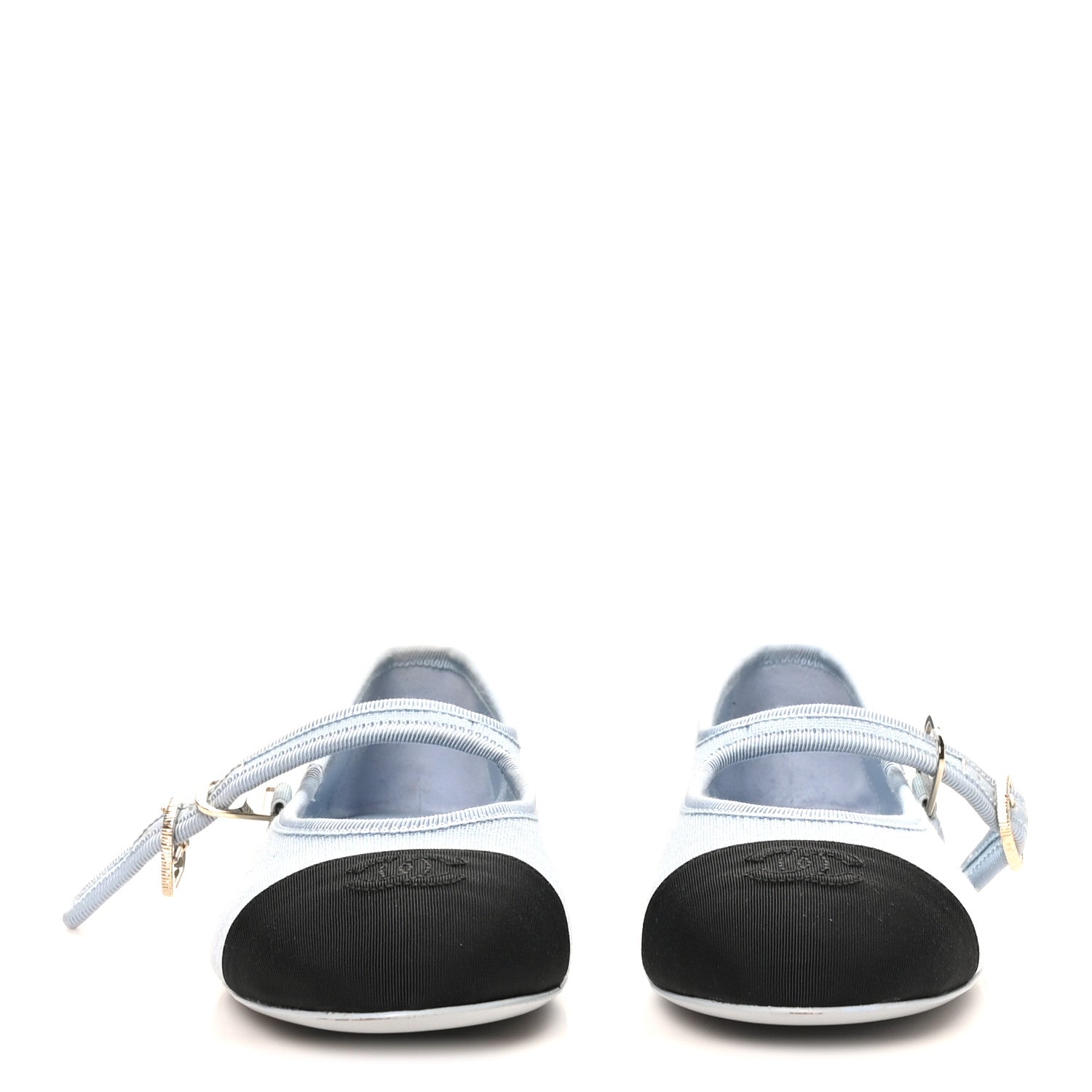 Chanel Fabric Grosgrain Mary Jane Flats 37 Light Blue Black 3 of 10