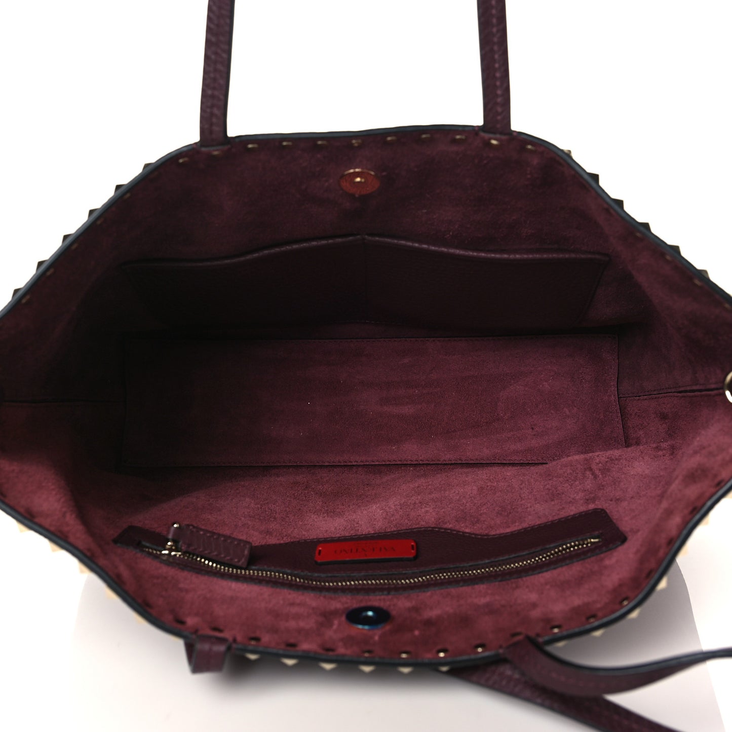 Grained Calfskin Small Rockstud Shoulder Tote Rubin