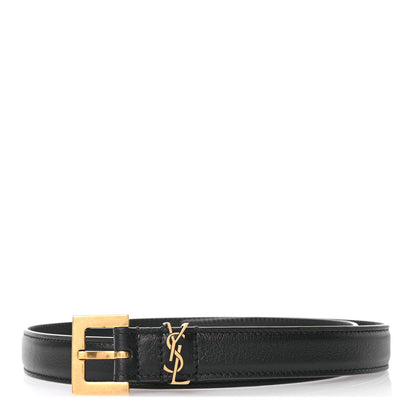 Saint Laurent Smooth Calfskin Monogram Narrow Square Buckle Belt 65 26 Black 1 of 6