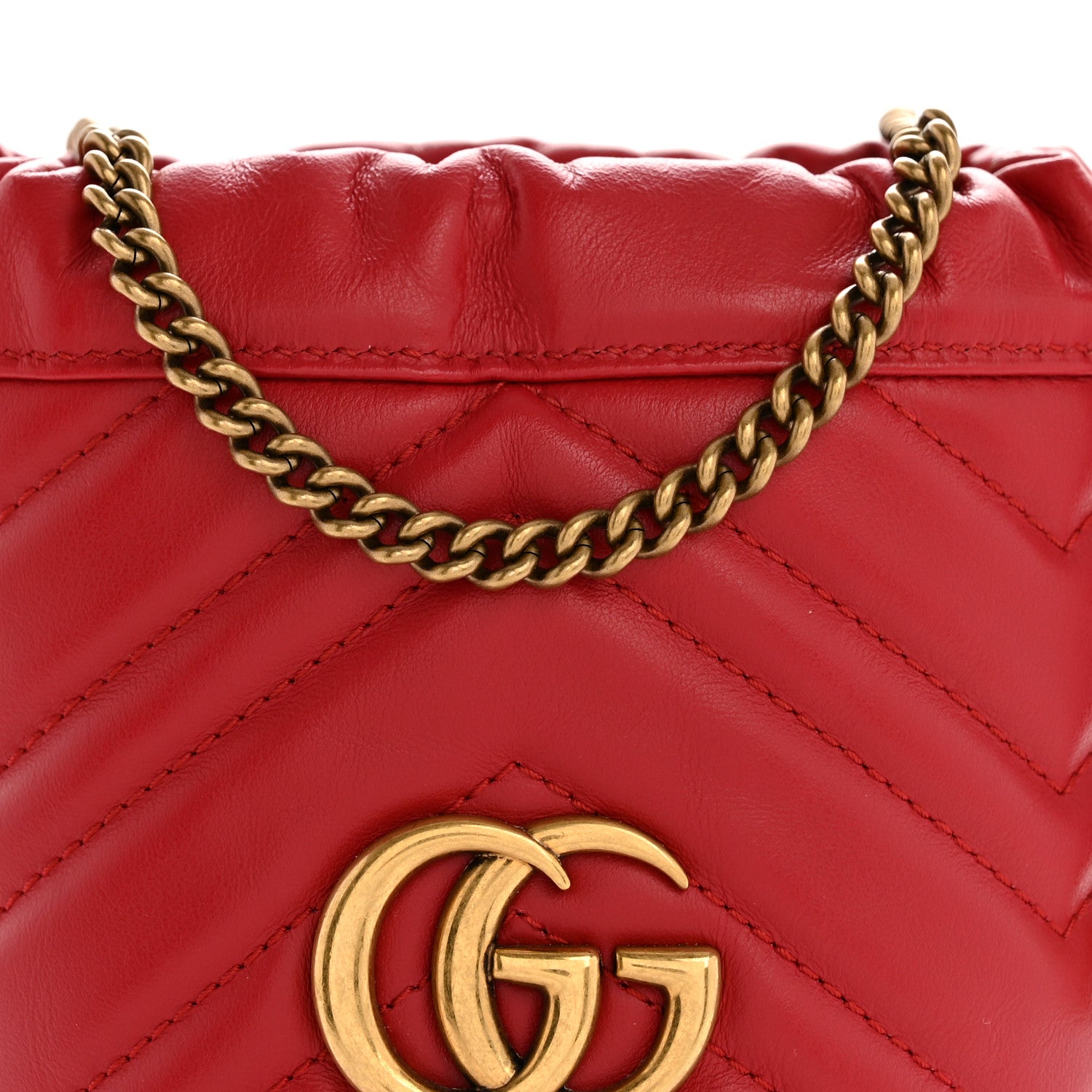 Gucci Calfskin Matelasse Mini GG Marmont 2.0 Bucket Bag Hibiscus Red 8 of 11