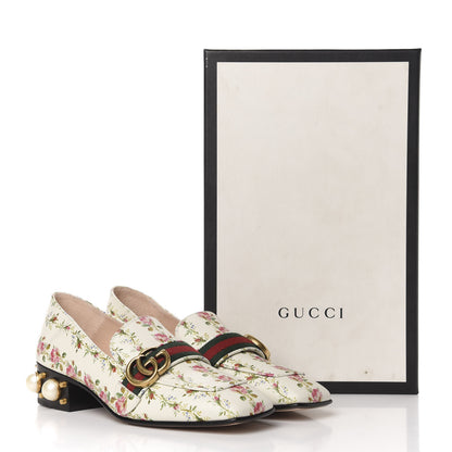 Gucci Calfskin Web Pearl Floral Embellished Peyton Loafer 37 White Multicolor 11 of 11