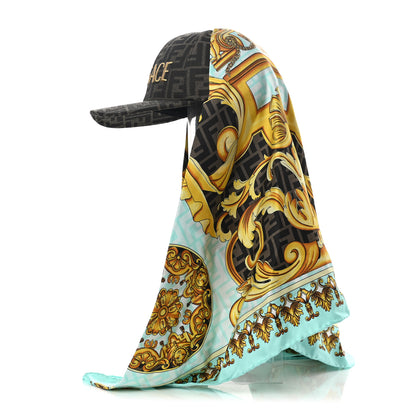 Fendi X VERSACE Silk FF Baroque Fendace Foulard Cap 59 Gold 3 of 11