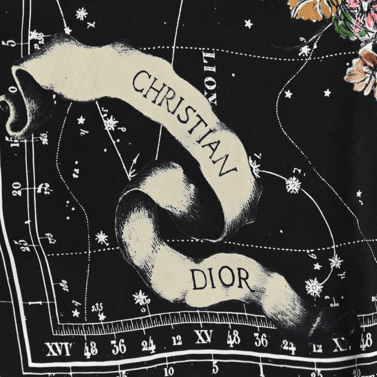 Silk Zodiac Print Square Scarf 90 Black Multicolor