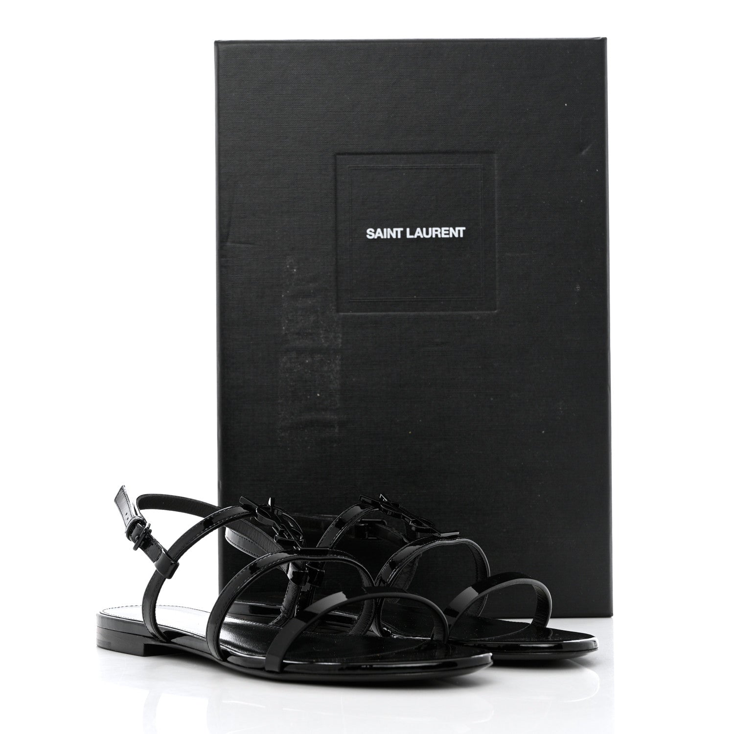 Saint Laurent Patent Calfskin Cassandra Monogram Sandals 36.5 Black 12 of 12