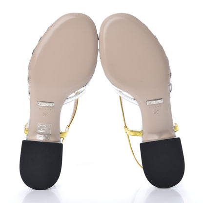 Gucci Metallic Nappa Crystal Zephyra Slingback Low Heel Sandals 36 Silver Gold 5 of 8
