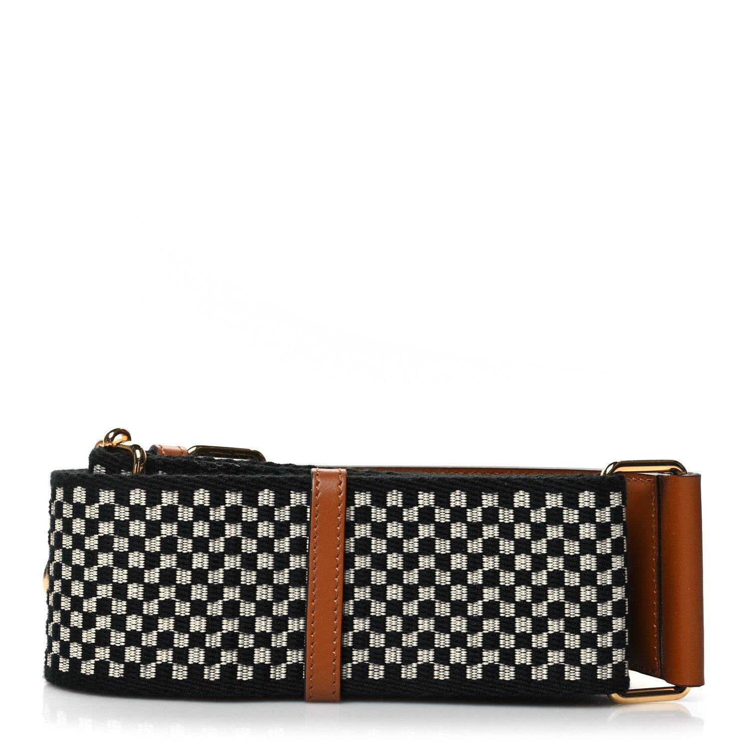 Fendi Ribbon Vitello King Logo Embossed Gingham Woven Adjustable Strap You Panna Black Cuoio 2 of 6