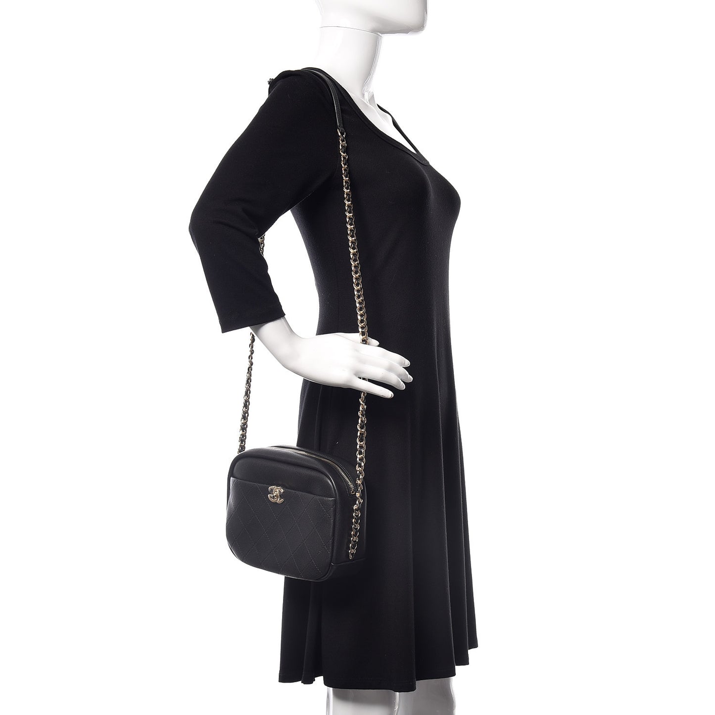 Goatskin Quilted Large Casual Trip Camera Case Bag Black